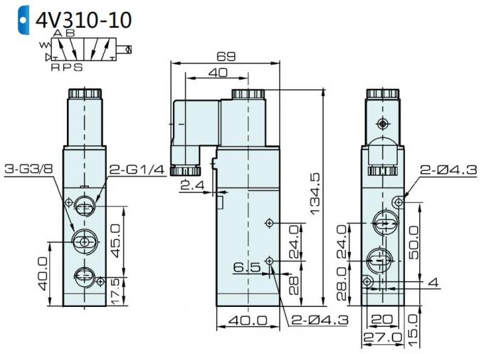 Dimensão da válvula de solenoide 4V310-10 pneumática: