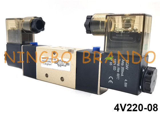 4V220-08 Válvula solenóide dupla pneumática tipo Airtac 5/2 vias 24 V 110 V 220 V