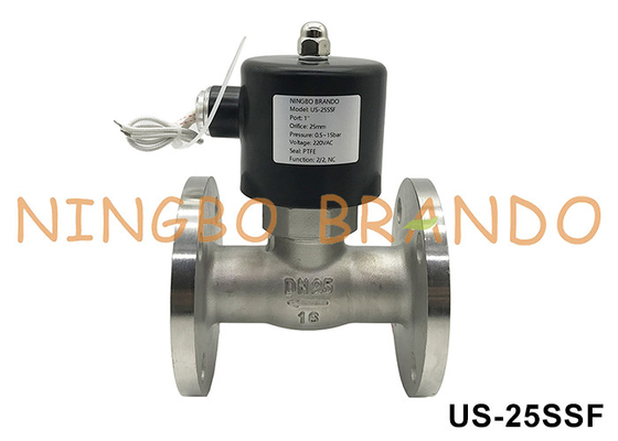 DN25 válvula de solenoide de aço inoxidável de água quente a vapor de flange 1'' 220VAC 24VDC