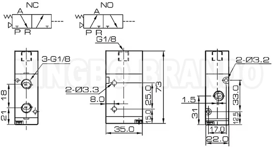 3A210-06 Válvula pneumática piloto de ar normalmente aberta normalmente fechada 3/2 Way