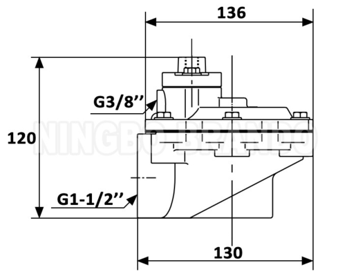 G353A046 Ângulo direito 1-1/2' válvula de comando remoto para colector de poeira