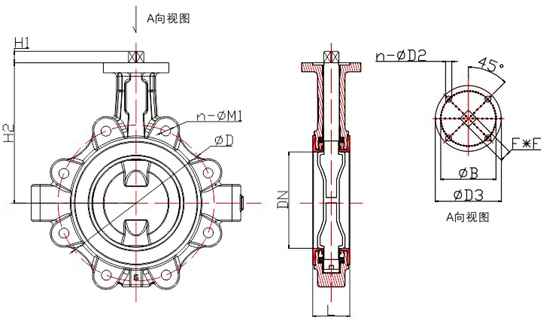 DN40 a DN600 válvula de borboleta sem cabeça tipo lug com revestimento de PTFE