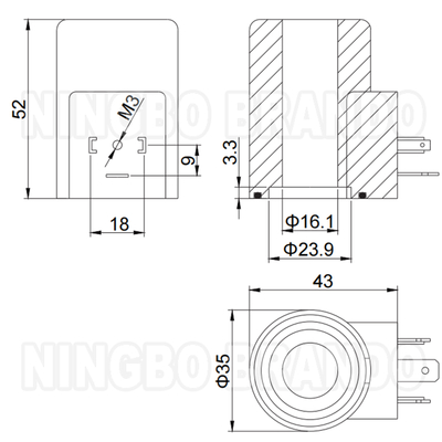16 mm Furo 52 mm Altura bobina de válvula solenoide hidráulica 33W 12V 24V