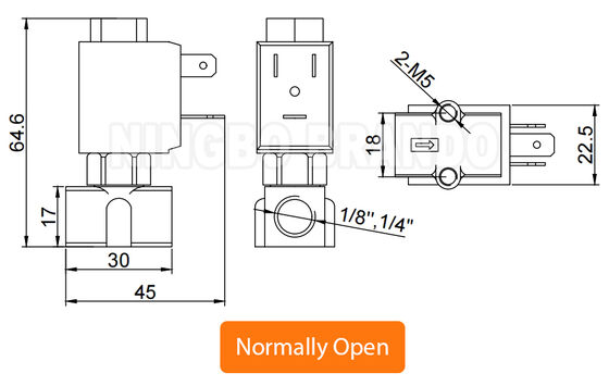 1/8' 1/4' 2 Way Normalmente aberta válvula de solenoide de aço inoxidável 30bar