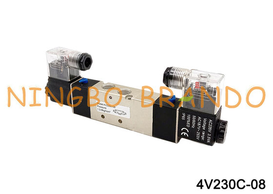 Válvula de ar solenóide pneumática 4V230C-08 12V/24V/110V/220V 5 vias 3 posições