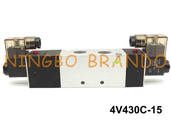 5/3 de válvula de solenoide pneumática Airtac da maneira datilografa 4V430C-15 1/2” 24V 220V