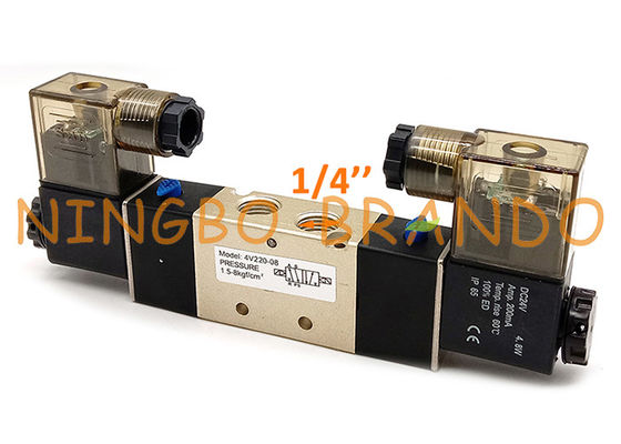 Válvula de solenoide pneumática da bobina dobro de uma maneira de 1/4 de polegada 4V220-08 5/2