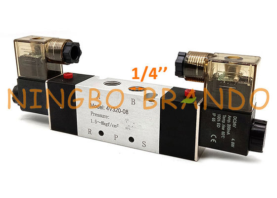 4V320-08 válvula de solenoide pneumática da bobina dobro de uma maneira de 1/4 de polegada 5/2