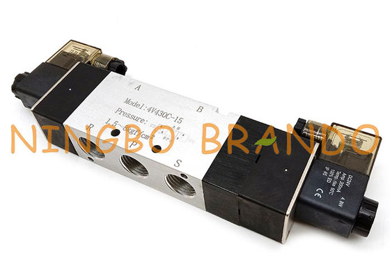 Tipo válvula de Airtac de solenoide pneumática em circuito fechado da maneira de 4V430C-15 5/3