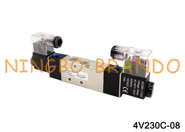 Válvula de ar solenóide pneumática 4V230C-08 12V/24V/110V/220V 5 vias 3 posições
