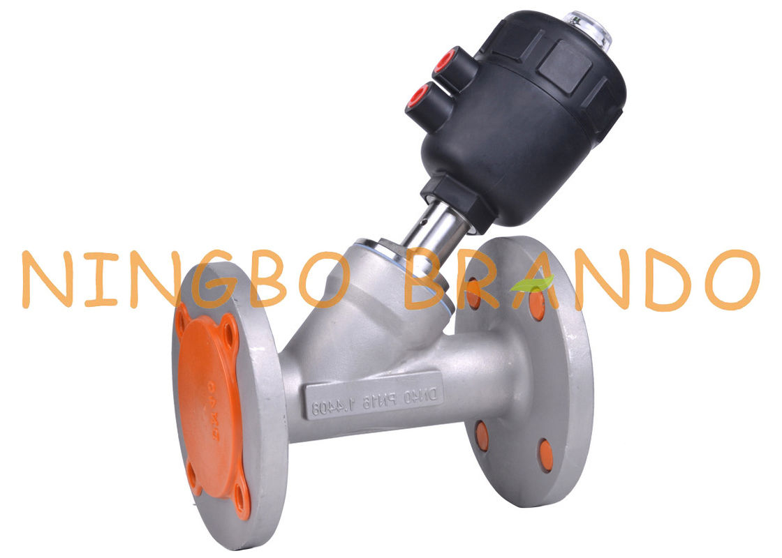 Tipo válvula flangeada pneumática 1,5&quot; de Y de Seat do ângulo da cabeça plástica DN40 PN16