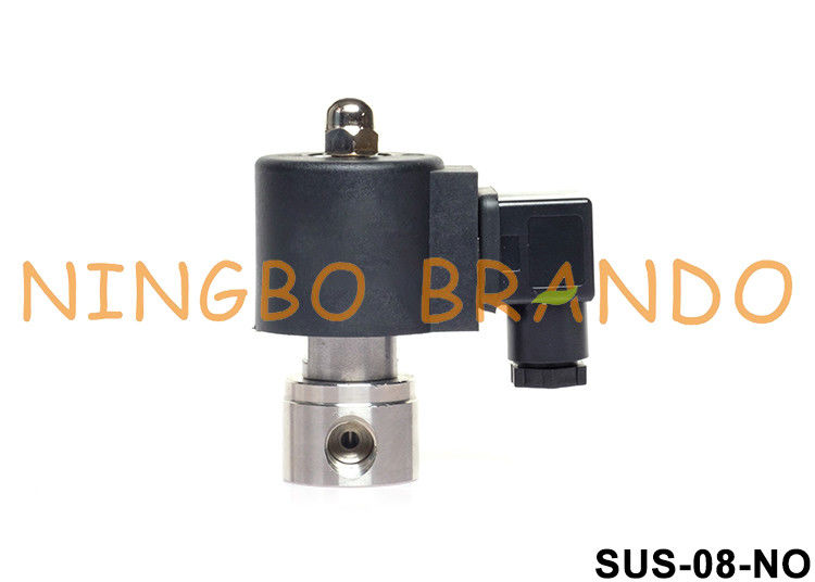 1/4" maneira de aço inoxidável da válvula de solenoide 2/2 do selo de PTFE normal abrem