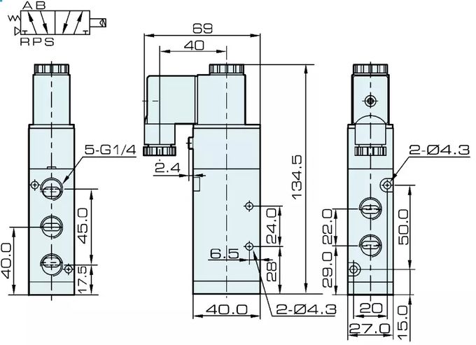 Dimensão da válvula de solenoide 4V310-08 pneumática: