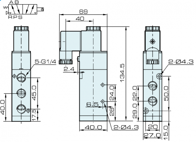 G1/4 de” tipo válvula de AirTAC da maneira 4V310-08 5/2 de solenoide