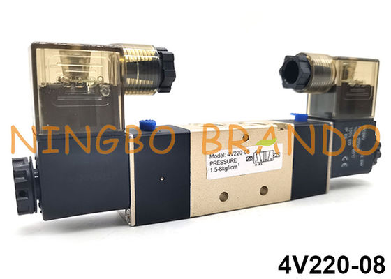 tipo maneira pneumática DC24V AC220V de 4V220-08 Airtac da válvula de solenoide 5/2 da bobina do dobro